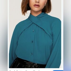 GORGEOUS Atlein Turquoise Blue Button Down Bow Tie Back 10 EUC